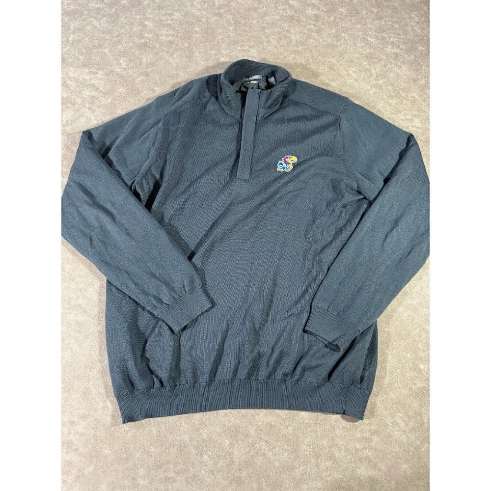 Ashworth Mens Kansas Jayhawks Logo Pima Cotton‎ 1/4 Zip Pullover Sweater Gray XL